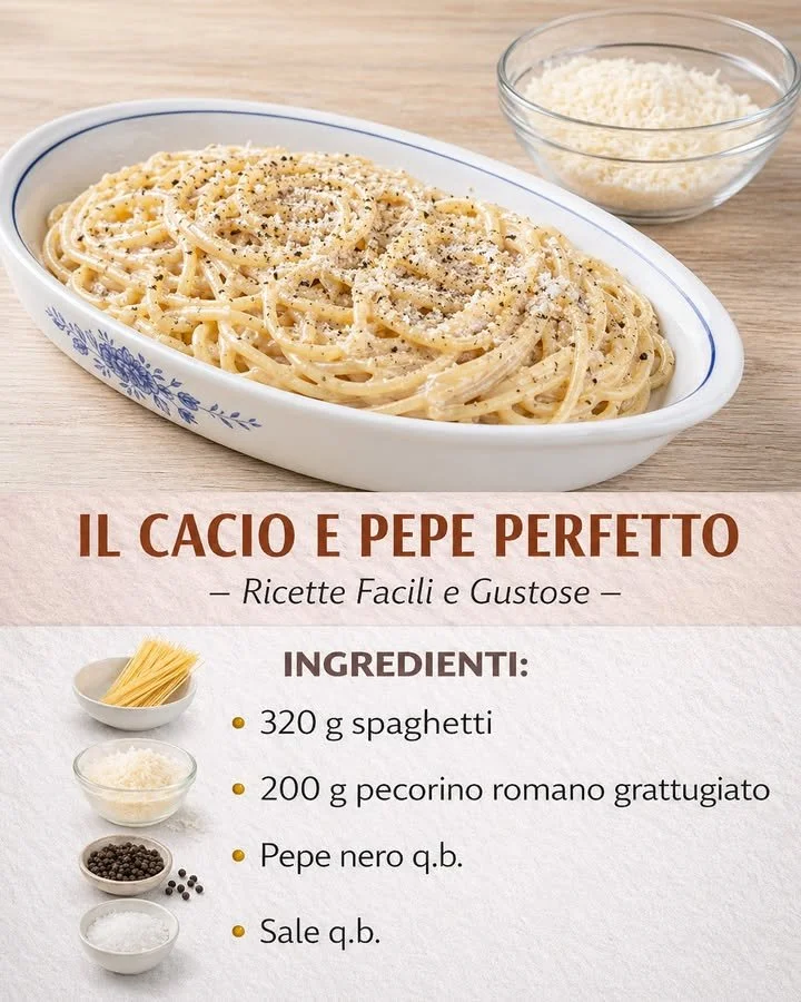 Pasta Cacio e Pepe guarnita con pepe nero e formaggio romano