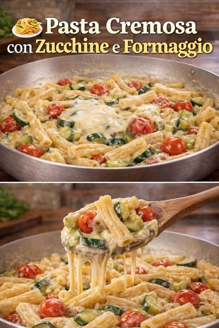 Pasta cremosa con ingredienti freschi e profumati, piatto semplice e caloroso.