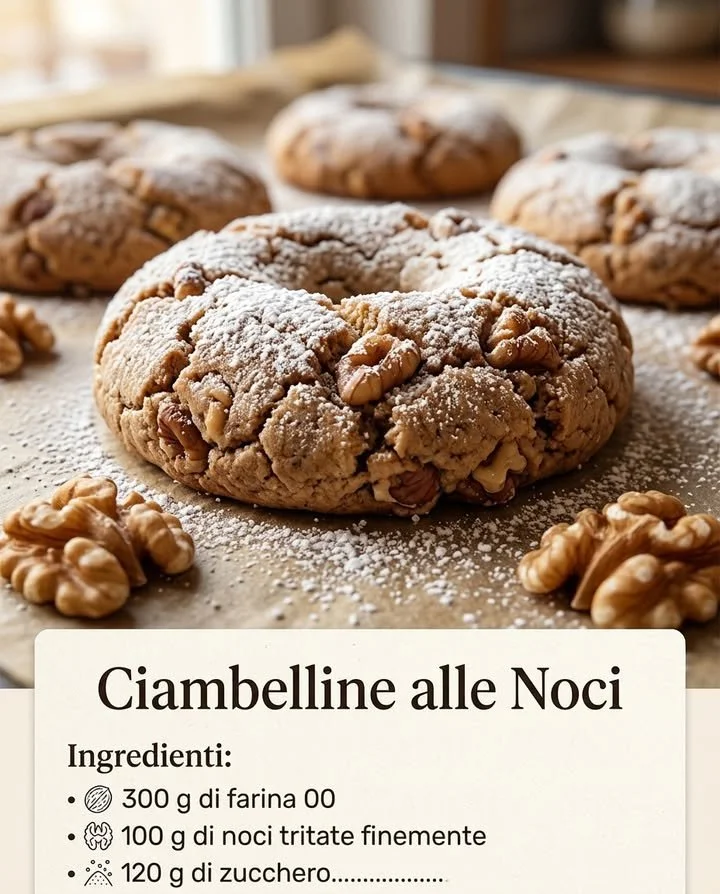 Ciambelline alle noci appena sfornate, dorate e deliziose