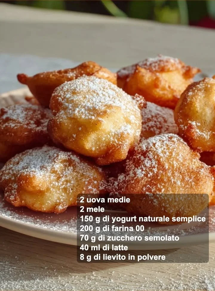 Frittelle di Mela e Yogurt pronte da gustare, dolcetto tradizionale italiano.