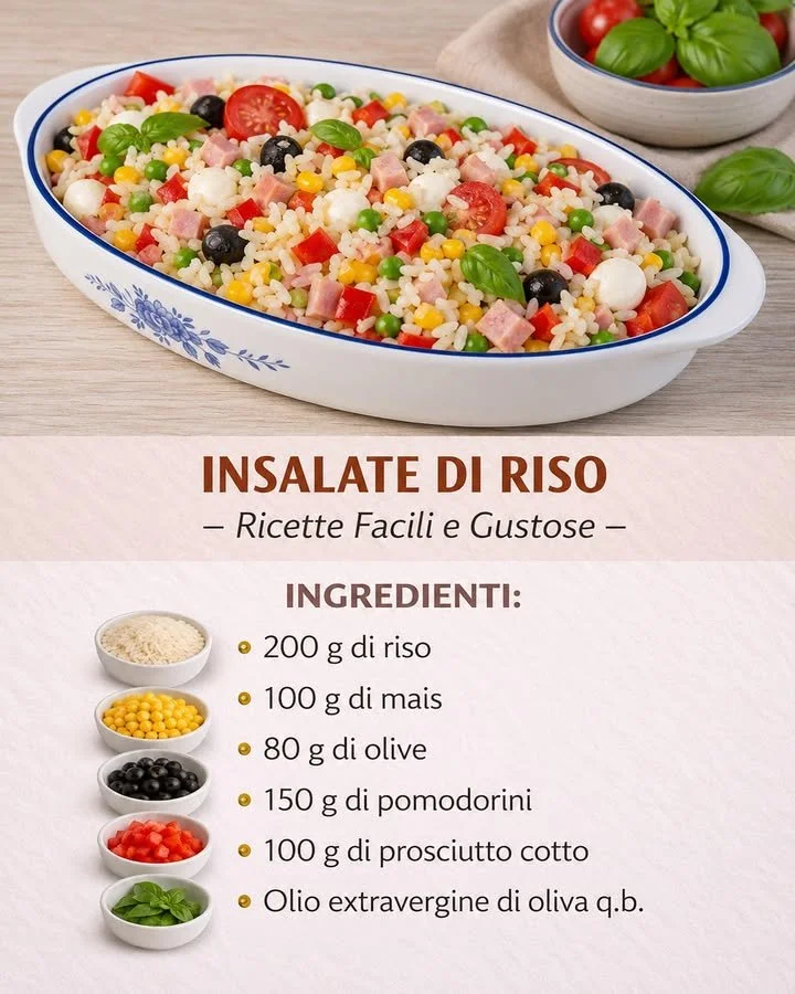 Piatto colorato di Insalata di Riso con verdure fresche e tonno.