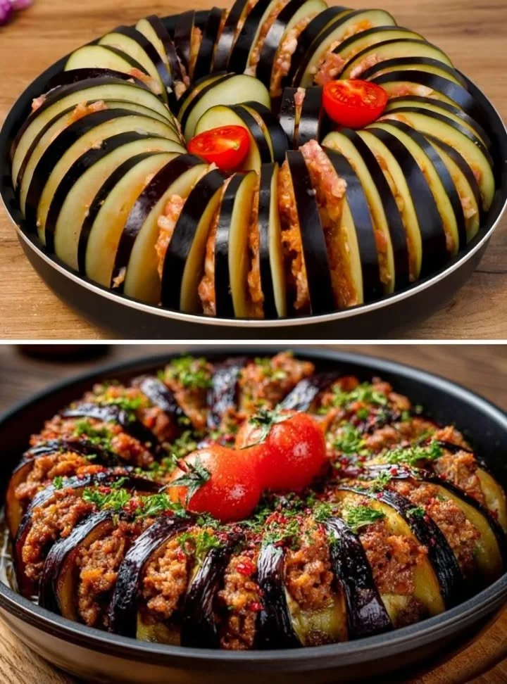 Melanzane ripiene con fetta di formaggio pronte da gustare