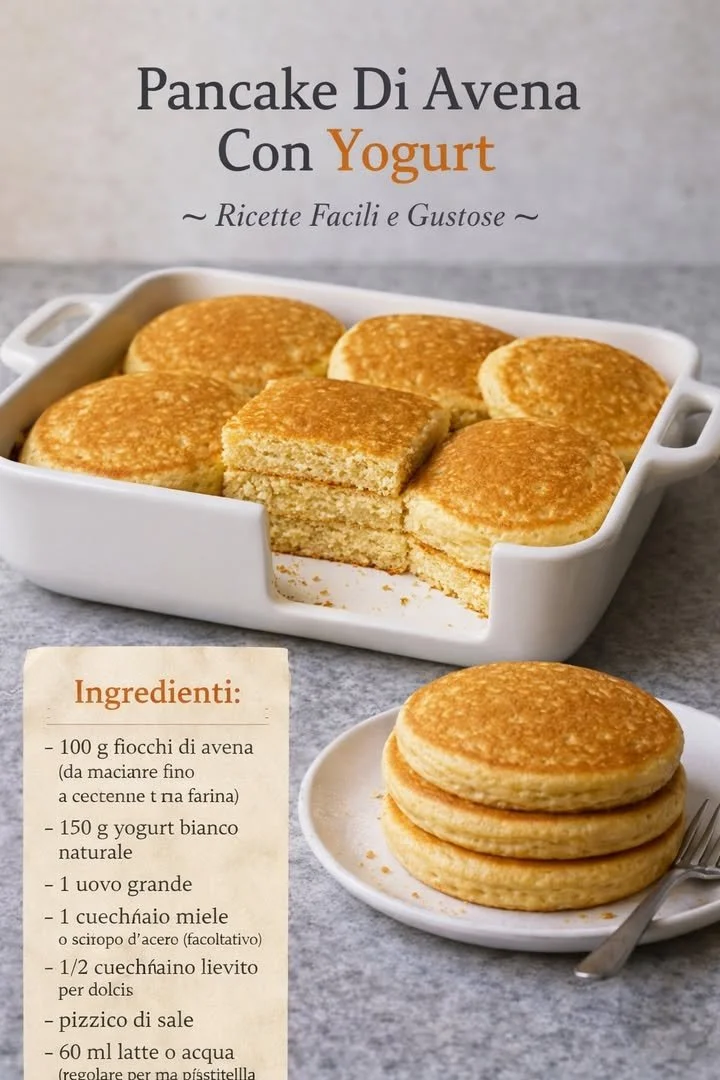 Pancake di avena con yogurt pronti da servire su un piatto