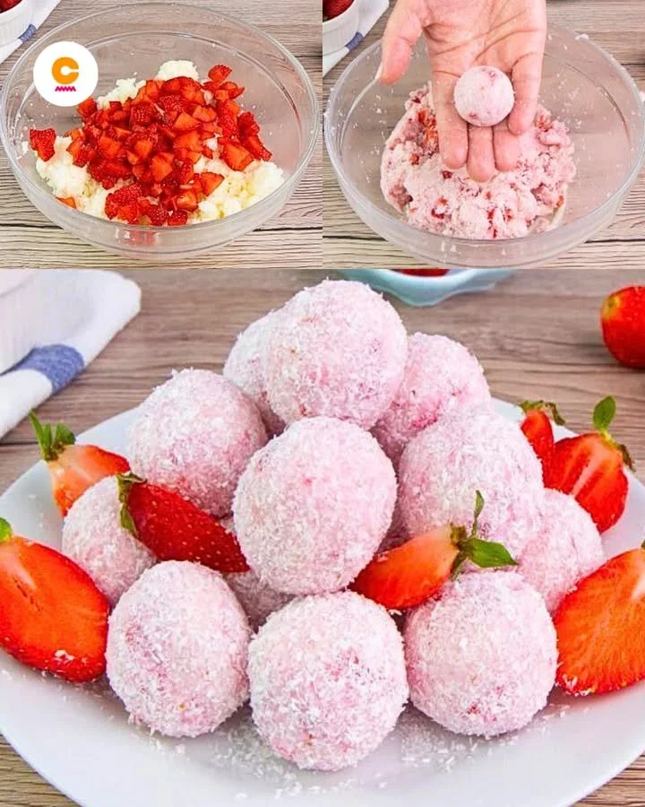 Tartufini Fragole e Cocco decorati su un piatto