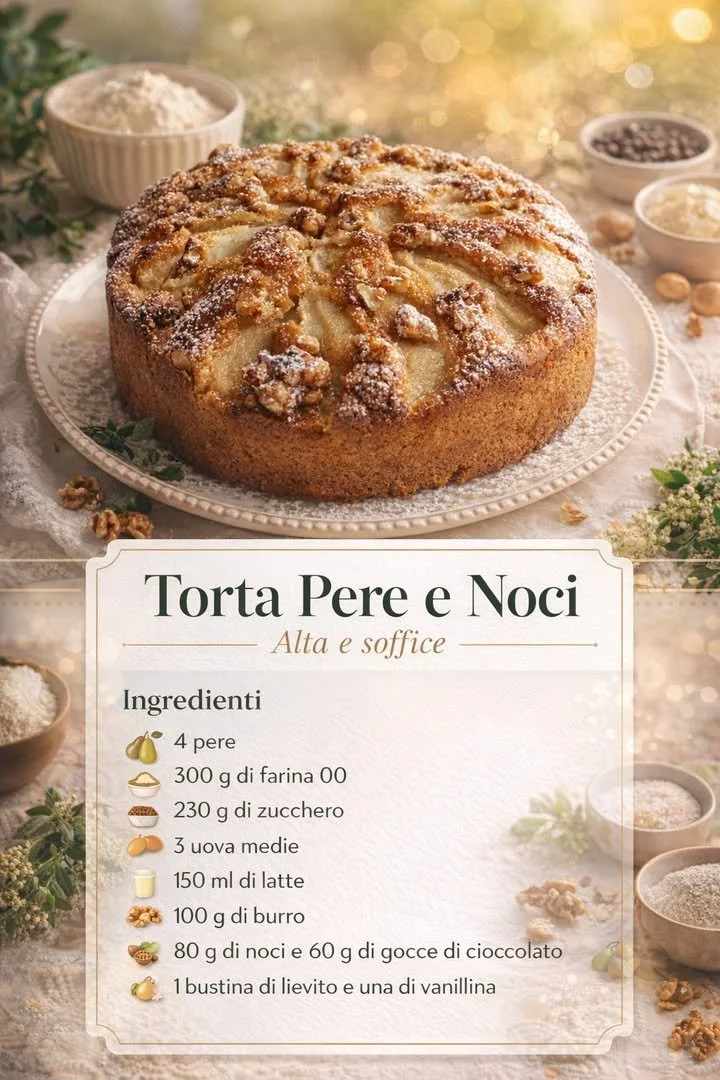 Torta di Pere e Noci, dolce italiano delizioso con pere e noci