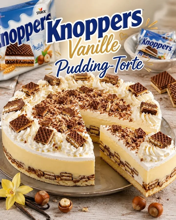Torta di Pudding alla Vaniglia con Knoppers su un piatto elegante