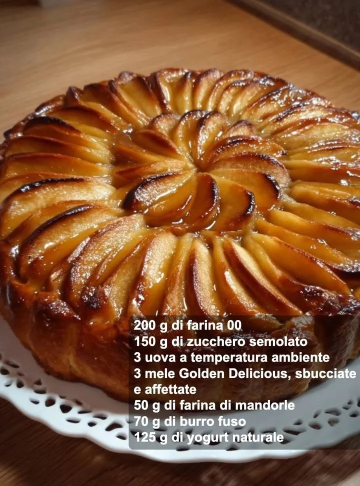 Torta di Yogurt alle Mele e Mandorle decorata con frutta fresca.