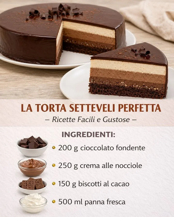Fetta di Torta Setteveli con cioccolato, nocciole e decorazioni dolci