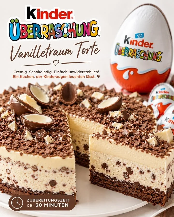 Torta Vaniglia Kinder Surprise decorata con cioccolato e caramelle