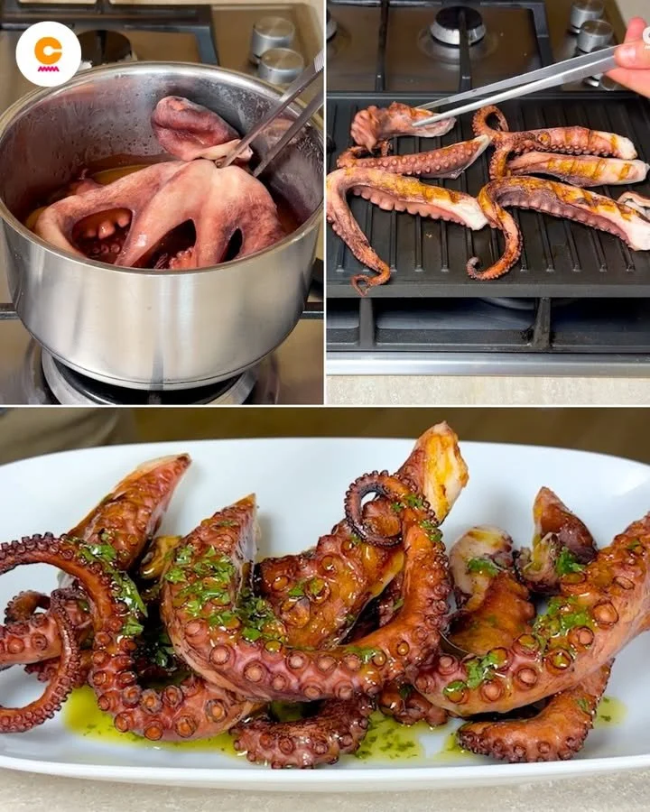 Polpo gommoso perfetto e morbidissimo con una deliziosa salsina