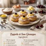 St. Joseph's Zeppole appena sfornati con crema pasticcera e ciliegie