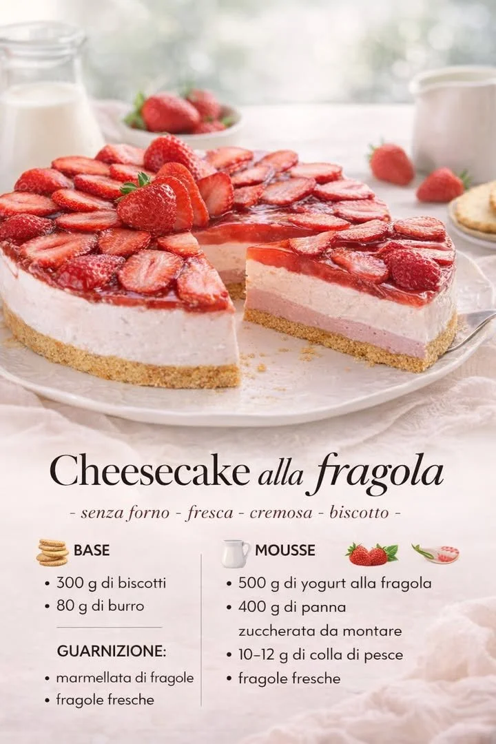 Cheesecake alla fragola con fragole fresche e decorazione