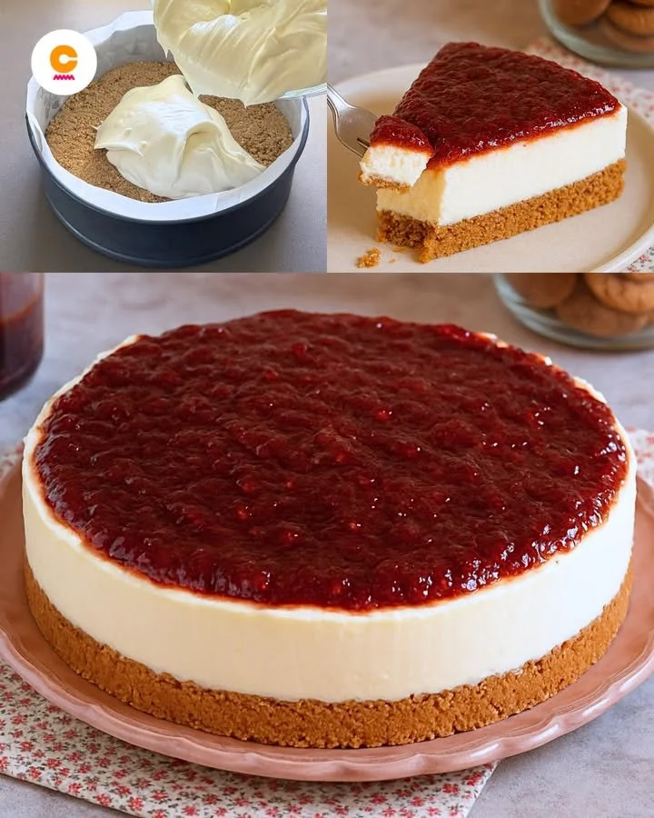 Cheesecake estiva decorata con frutta fresca su un piatto.