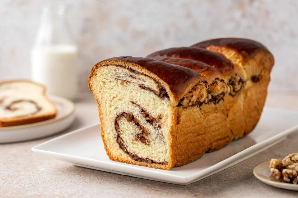 Cozonac dolce tradizionale rumeno con noci e cioccolato