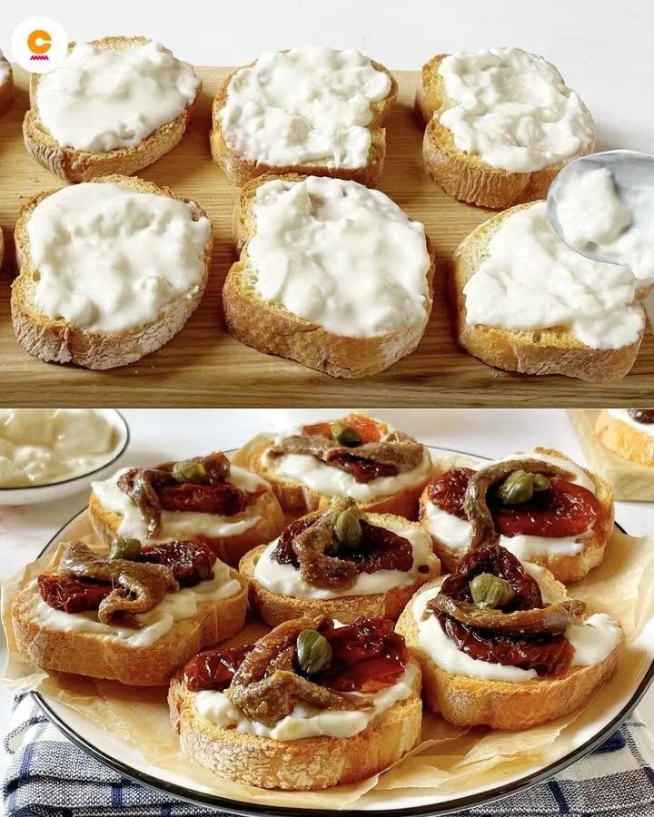 Crostini con le alici, antipasto italiano delizioso e facile da preparare.