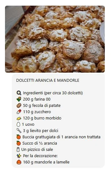 Dolcetti Arancia e Mandorle, dolcetti dolci con arance fresche e mandorle croccanti.