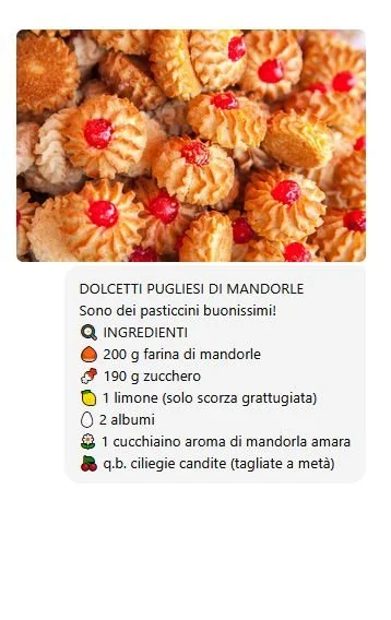 Dolcetti pugliesi di mandorle appena sfornati in un piatto