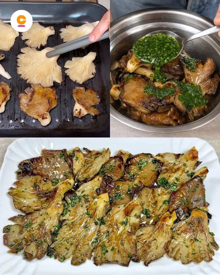 Deliziosi funghi grigliati serviti con erbe aromatiche
