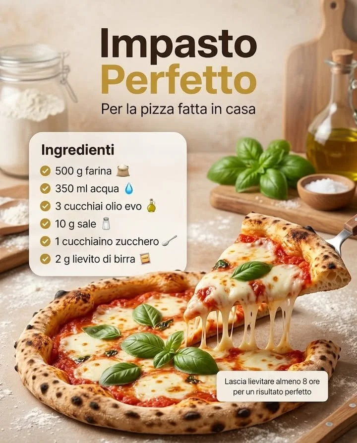 Impasto perfetto per pizza fatto in casa con ingredienti freschi