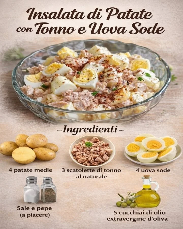 Insalata di patate con tonno e uova sode pronta da servire