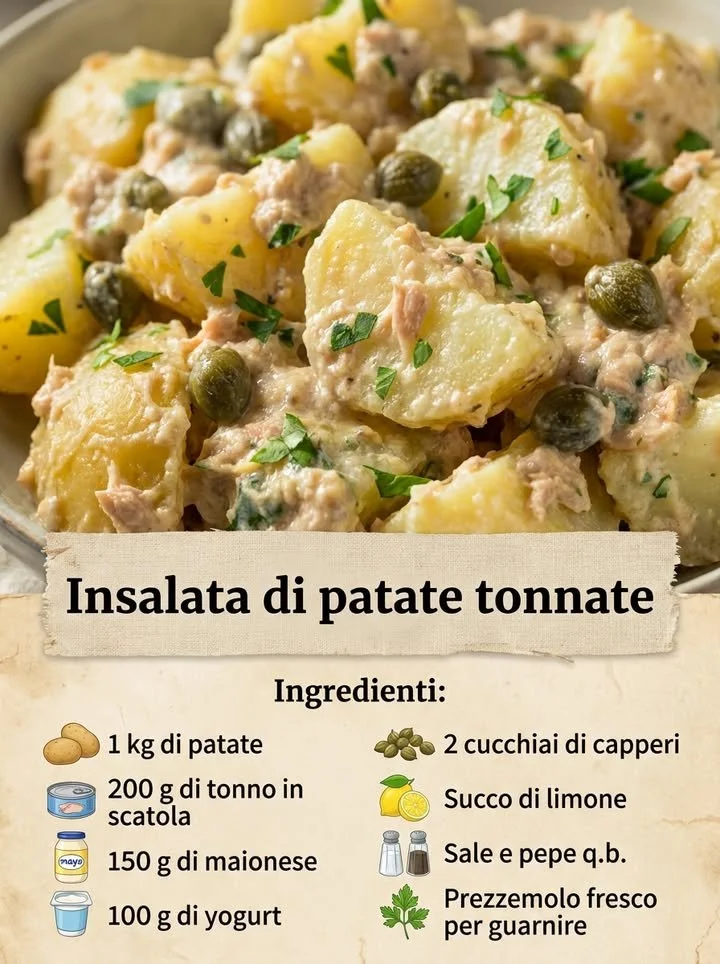 Insalata di patate tonnate servita in un piatto elegante