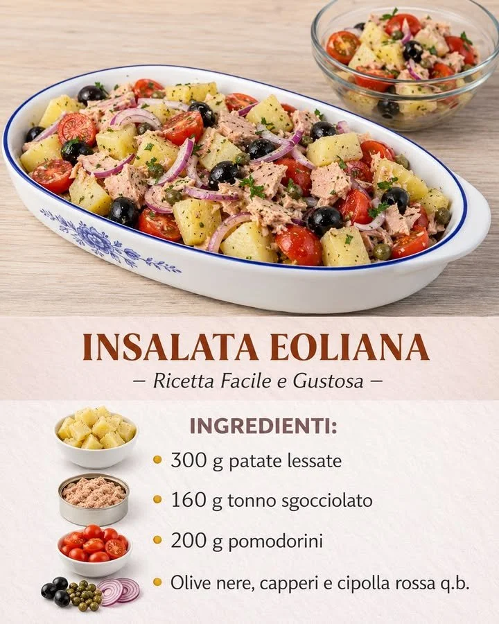 Insalata Eoliana con pomodori, cetrioli e ingredienti freschi
