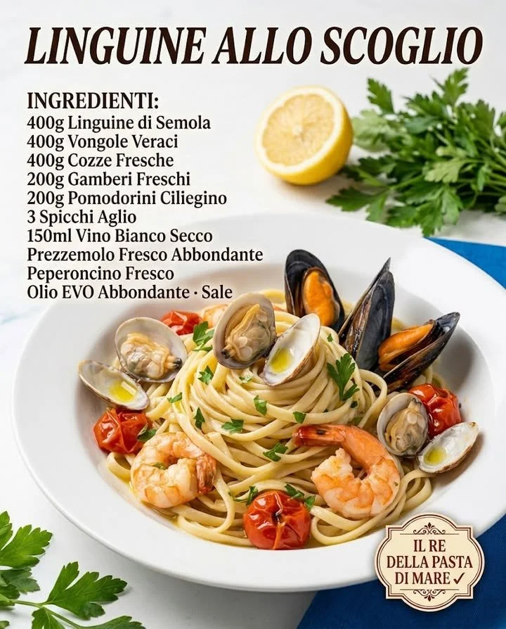 Piatto di Linguine allo Scoglio Profumate con frutti di mare e spezie
