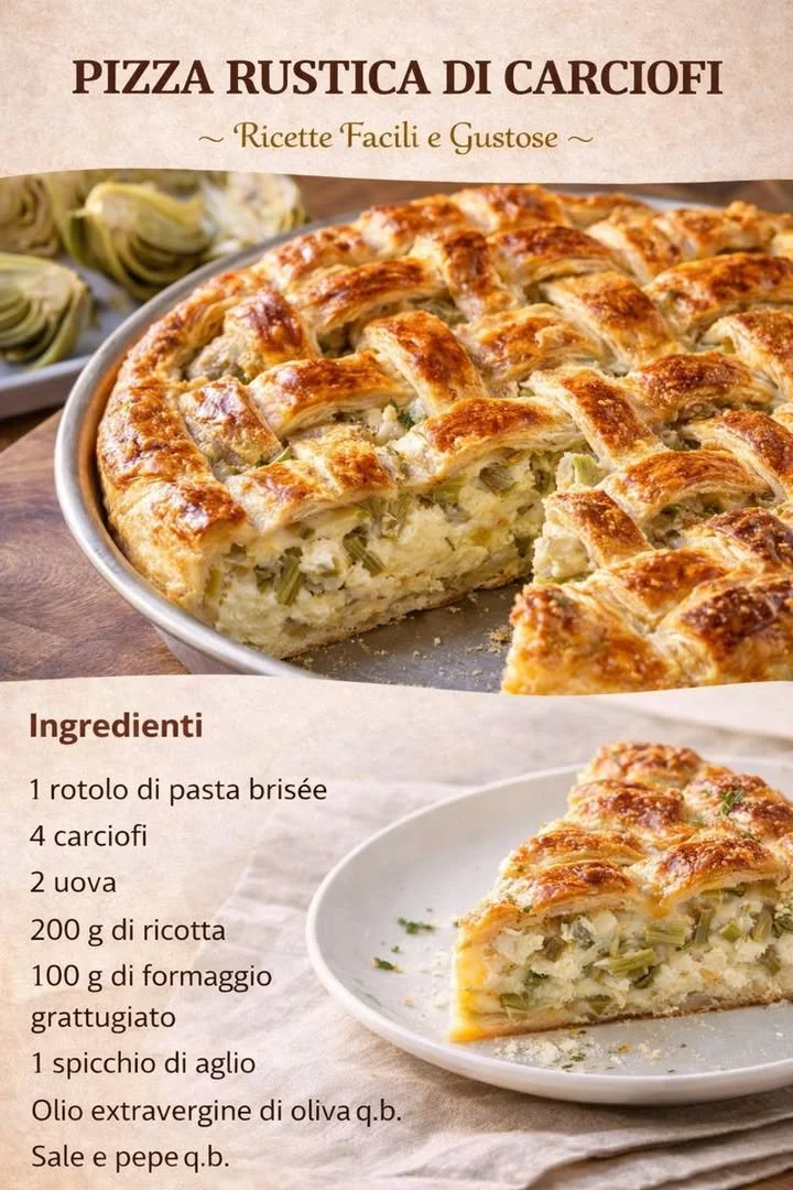 Pizza rustica di carciofi appena sfornata, ricca di sapori e tradizione.