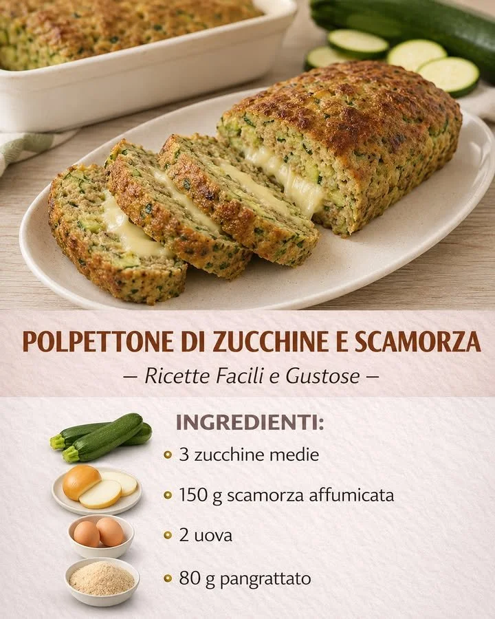 Polpettone di zucchine e scamorza con coppette di ricotta e biscotti