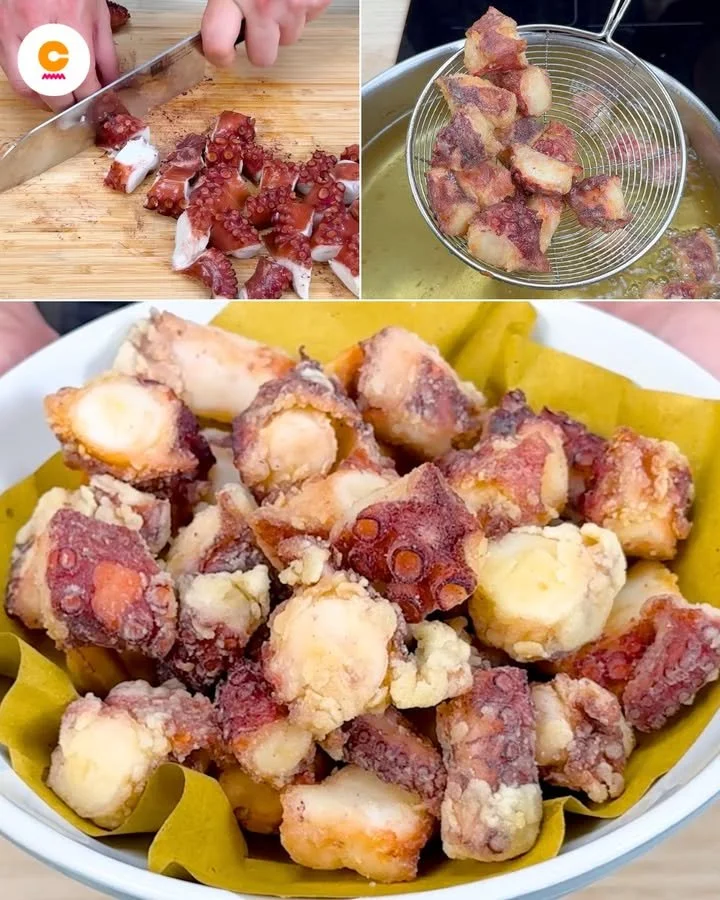 Polpo Fritto dorato e croccante servito con contorni freschi