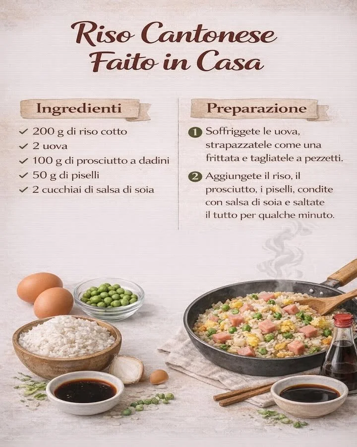 Piatto di riso cantonese fatto in casa con verdure e carne