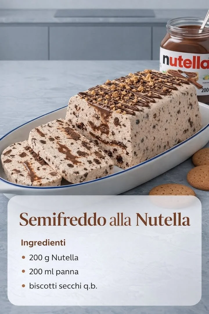 Delizioso semifreddo ai biscotti e Nutella pronto per essere servito.