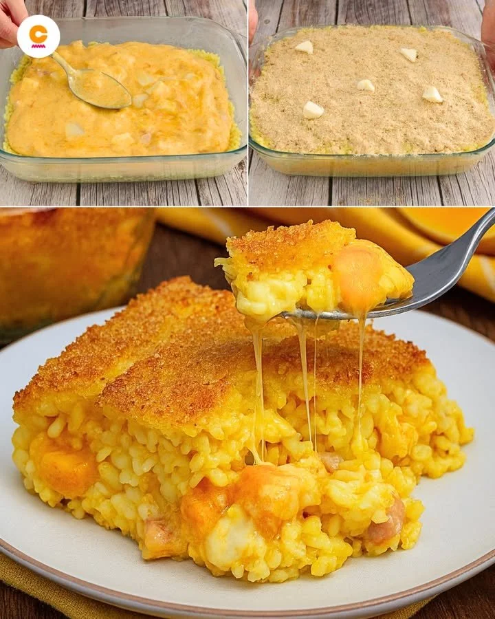 Sformato di Riso e Zucca appena sfornato, dorato e appetitoso.