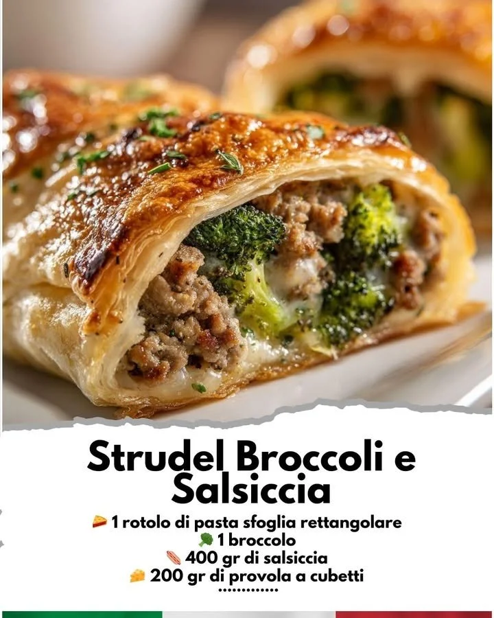 Strudel di Broccoli e Salsiccia servito su un piatto