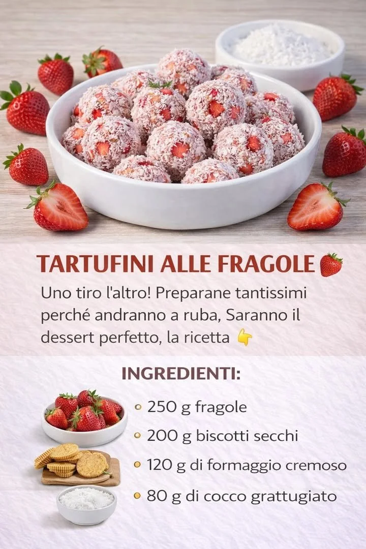 Tartufini alle Fragole decorati con scaglie di cioccolato