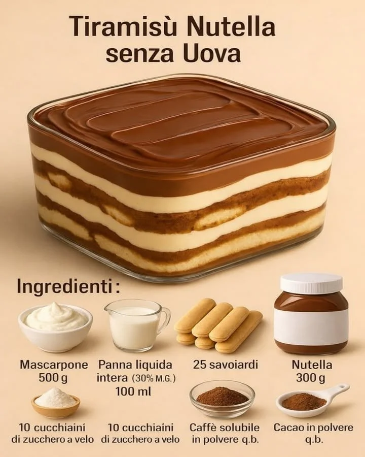 Tiramisù alla Nutella senza uova, dolce cremoso e facile da preparare