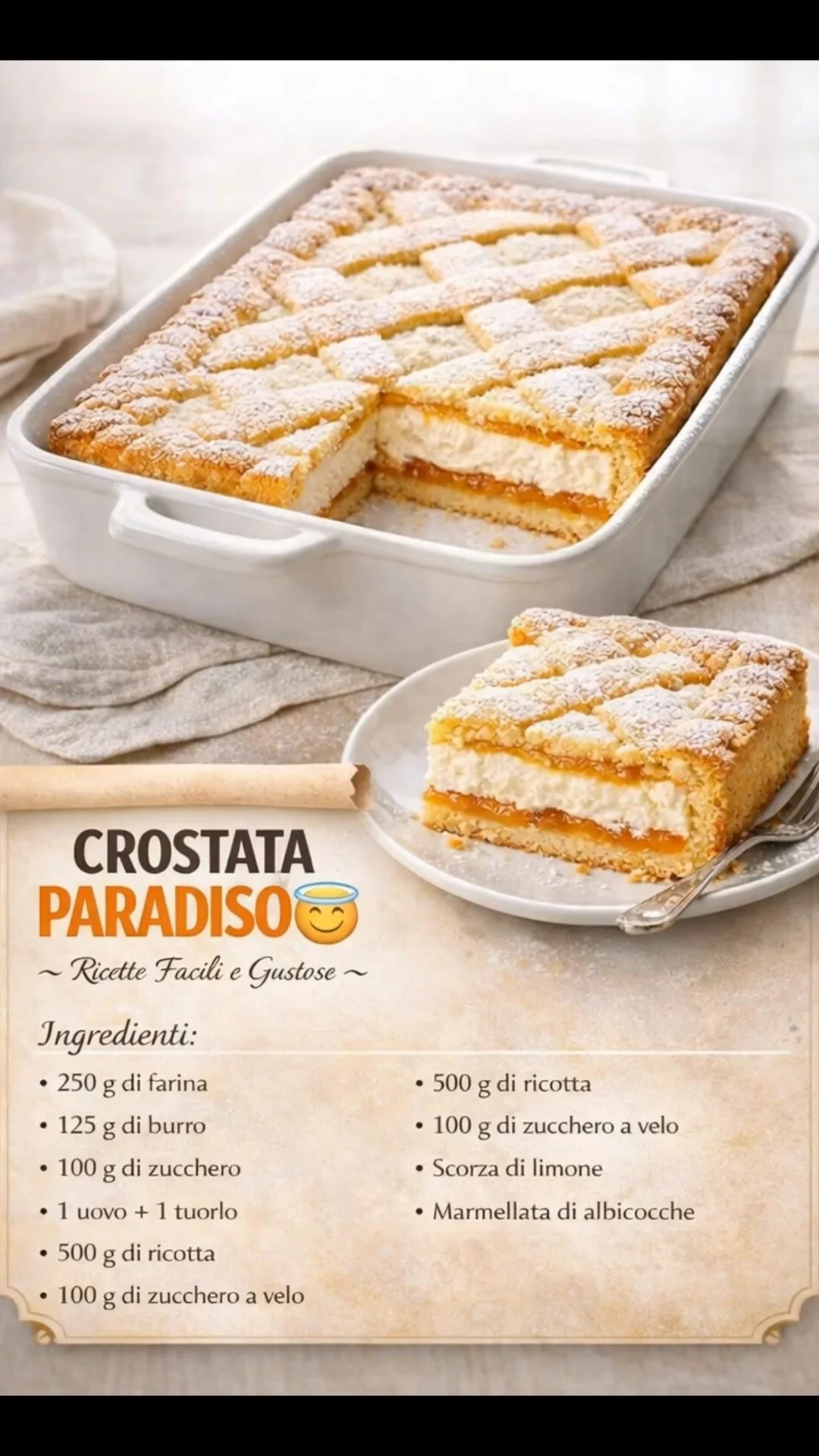Torta di Ricotta e Marmellata servita su un piatto decorato.