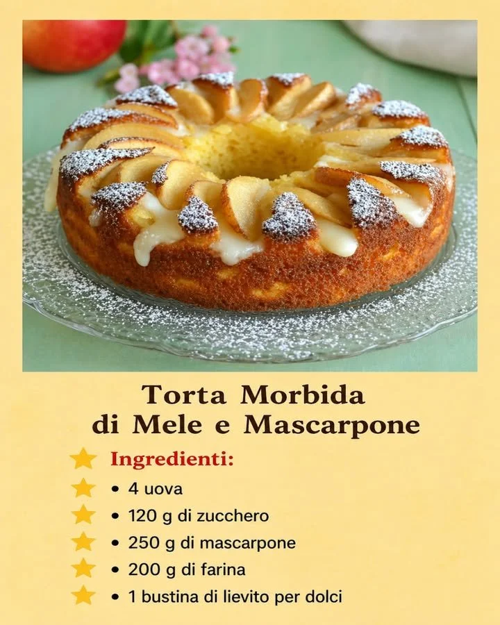 Torta morbida mele e mascarpone, dolce soffice e cremoso