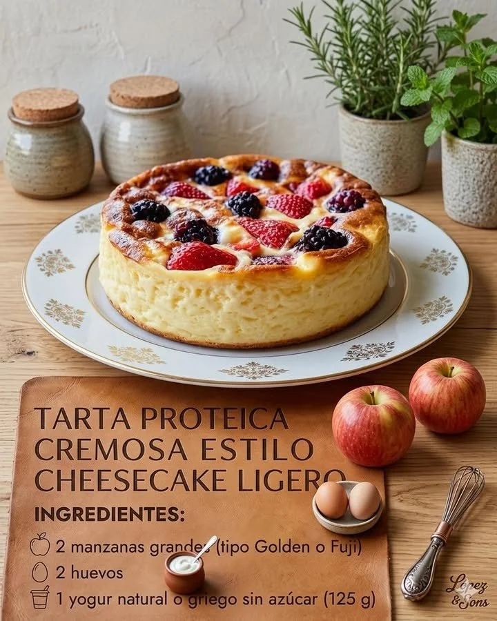 Torta proteica cremosa di stile cheesecake con ingredienti sani