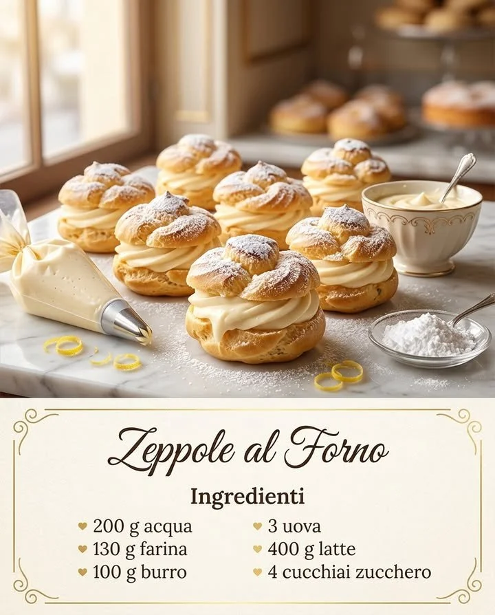 Zeppole al forno dorate e soffici, dolce tradizionale italiano